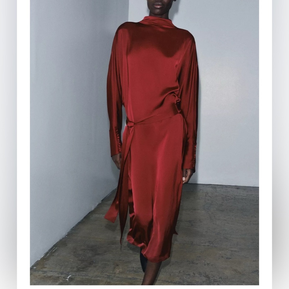 Zara SATIN EFFECT TIED DRESS ZW COLLECTION - Picture 2 of 6